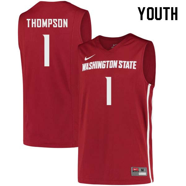 Youth #1 Klay Thompson Washington State Cougars College Basketball Jerseys Sale-Crimson